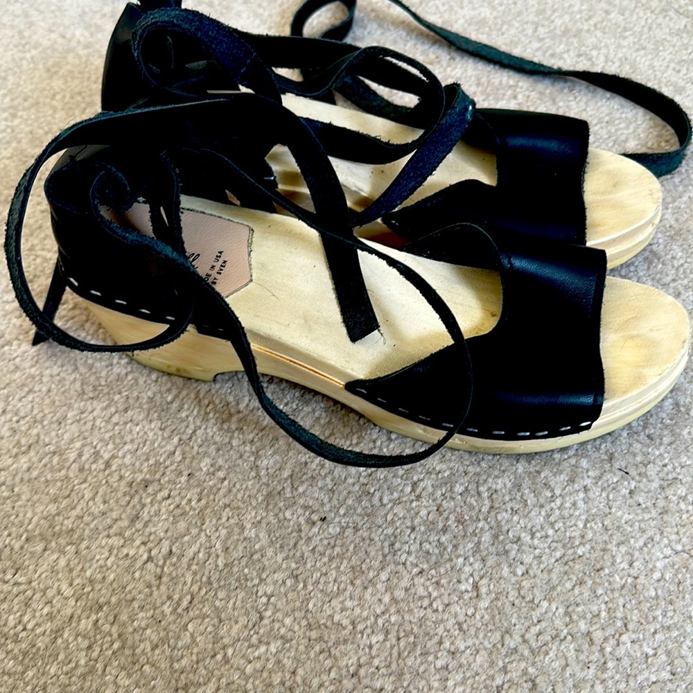 Loeffler Randall X Sven Inge Low Clog with Ankle Wrap in black